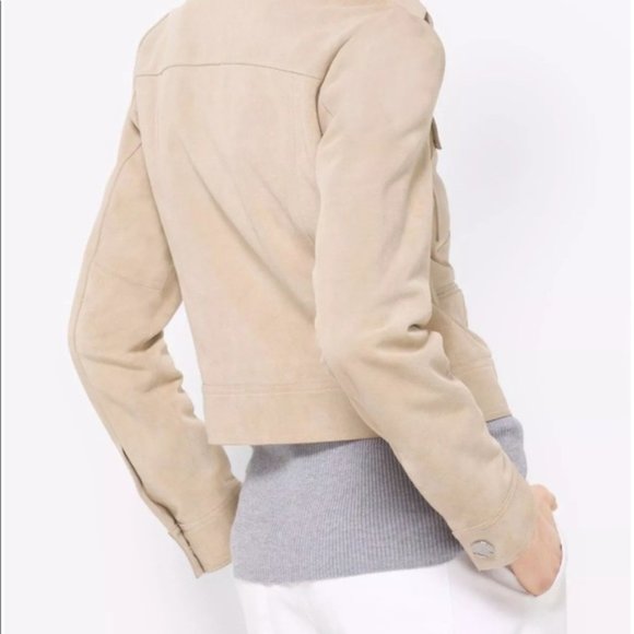 MICHAEL MICHAEL KORS Suede Leather Crop Jacket Khaki color Size M - Picture 2 of 10
